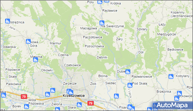 mapa Dębnik gmina Krzeszowice, Dębnik gmina Krzeszowice na mapie Targeo