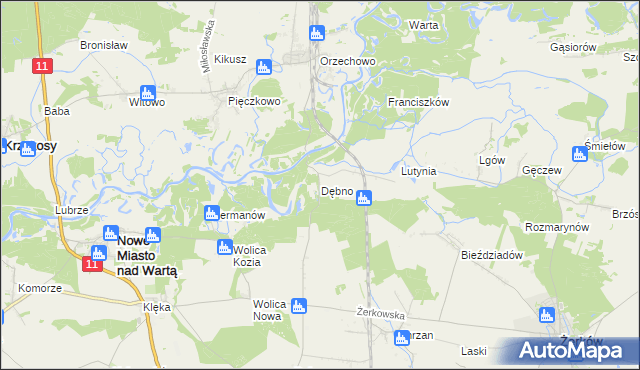 mapa Dębno gmina Nowe Miasto nad Wartą, Dębno gmina Nowe Miasto nad Wartą na mapie Targeo