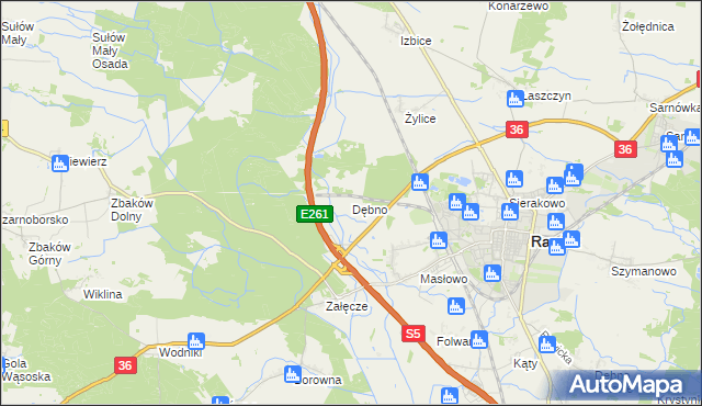 mapa Dębno gmina Rawicz, Dębno gmina Rawicz na mapie Targeo