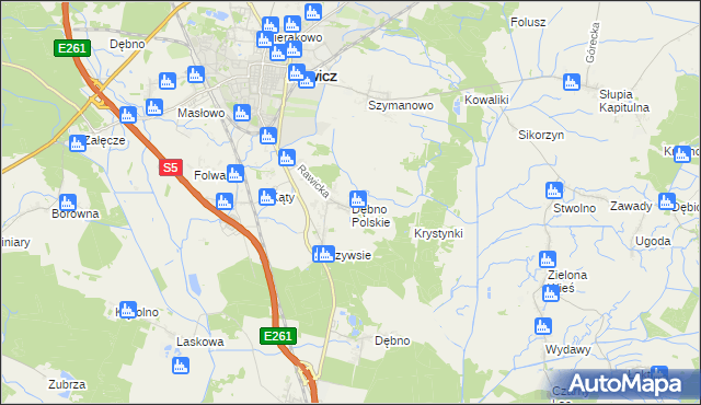 mapa Dębno Polskie, Dębno Polskie na mapie Targeo