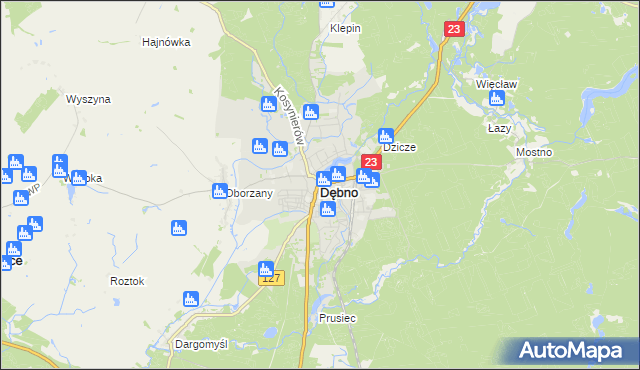 mapa Dębno powiat myśliborski, Dębno powiat myśliborski na mapie Targeo