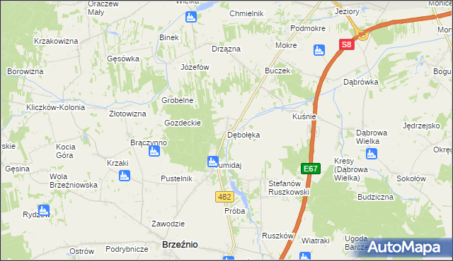 mapa Dębołęka gmina Brzeźnio, Dębołęka gmina Brzeźnio na mapie Targeo