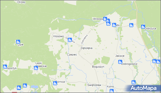 mapa Dębołęka gmina Wałcz, Dębołęka gmina Wałcz na mapie Targeo