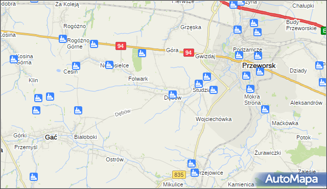 mapa Dębów gmina Gać, Dębów gmina Gać na mapie Targeo