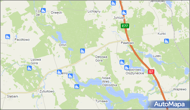 mapa Dębowa Góra gmina Olsztynek, Dębowa Góra gmina Olsztynek na mapie Targeo