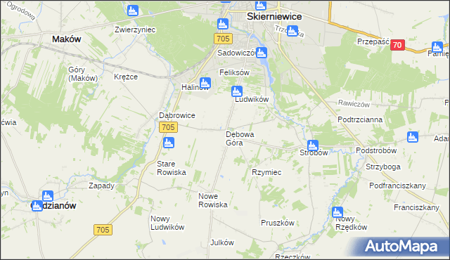 mapa Dębowa Góra gmina Skierniewice, Dębowa Góra gmina Skierniewice na mapie Targeo