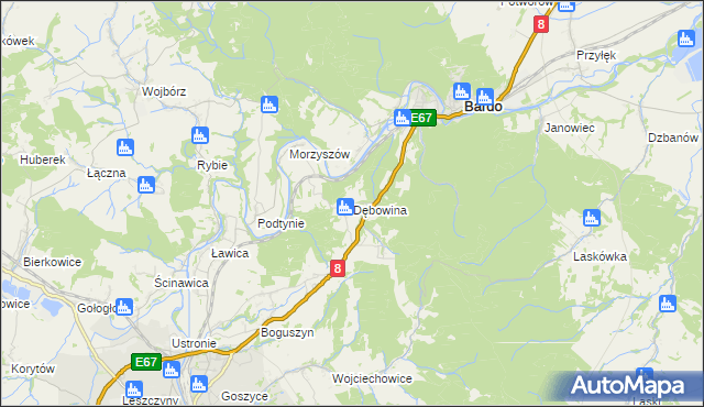 mapa Dębowina, Dębowina na mapie Targeo