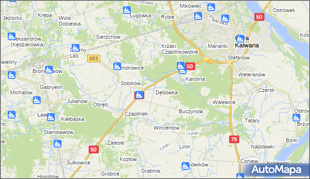 mapa Dębówka gmina Góra Kalwaria, Dębówka gmina Góra Kalwaria na mapie Targeo