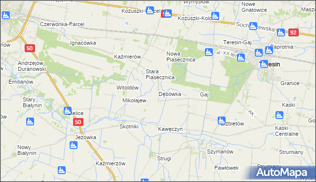 mapa Dębówka gmina Teresin, Dębówka gmina Teresin na mapie Targeo