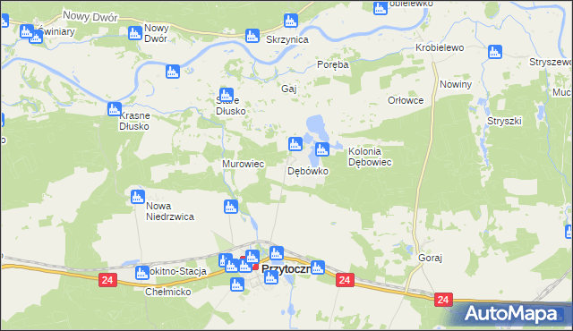 mapa Dębówko gmina Przytoczna, Dębówko gmina Przytoczna na mapie Targeo