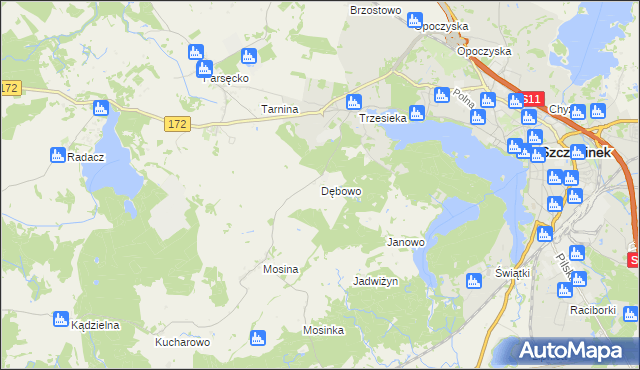 mapa Dębowo gmina Szczecinek, Dębowo gmina Szczecinek na mapie Targeo