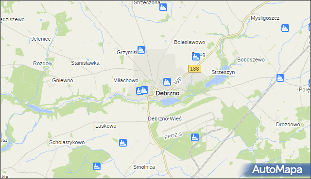 mapa Debrzno, Debrzno na mapie Targeo