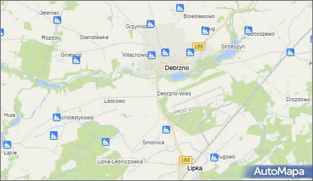 mapa Debrzno-Wieś, Debrzno-Wieś na mapie Targeo
