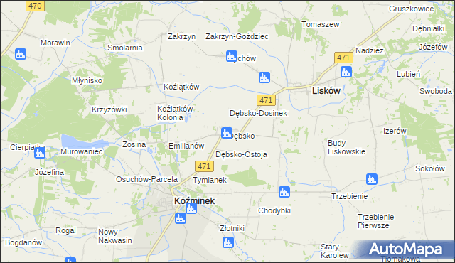 mapa Dębsko gmina Koźminek, Dębsko gmina Koźminek na mapie Targeo