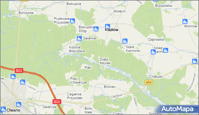 mapa Diabli Młynek, Diabli Młynek na mapie Targeo