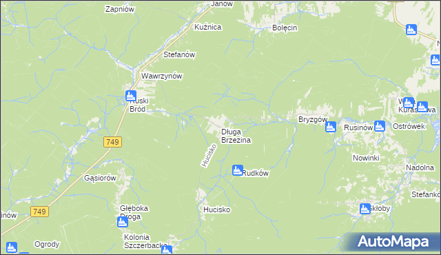 mapa Długa Brzezina, Długa Brzezina na mapie Targeo