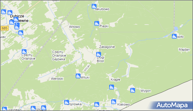 mapa Długi Bród gmina Dubicze Cerkiewne, Długi Bród gmina Dubicze Cerkiewne na mapie Targeo
