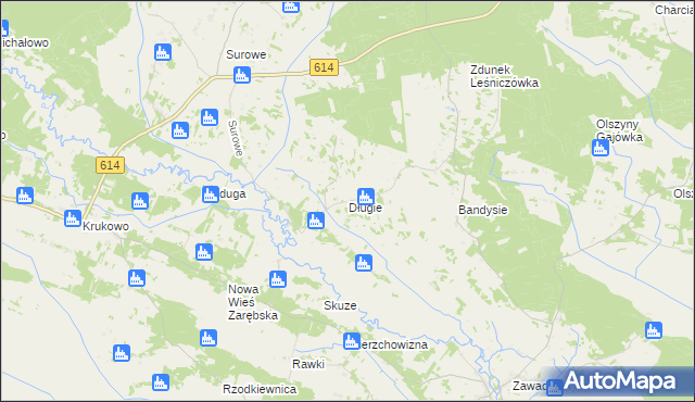 mapa Długie gmina Czarnia, Długie gmina Czarnia na mapie Targeo