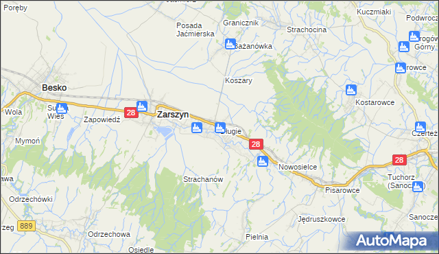 mapa Długie gmina Zarszyn, Długie gmina Zarszyn na mapie Targeo