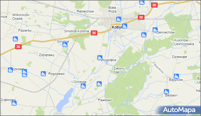 mapa Długołęka gmina Kobylin, Długołęka gmina Kobylin na mapie Targeo