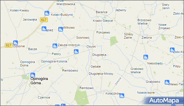 mapa Długołęka gmina Opinogóra Górna, Długołęka gmina Opinogóra Górna na mapie Targeo