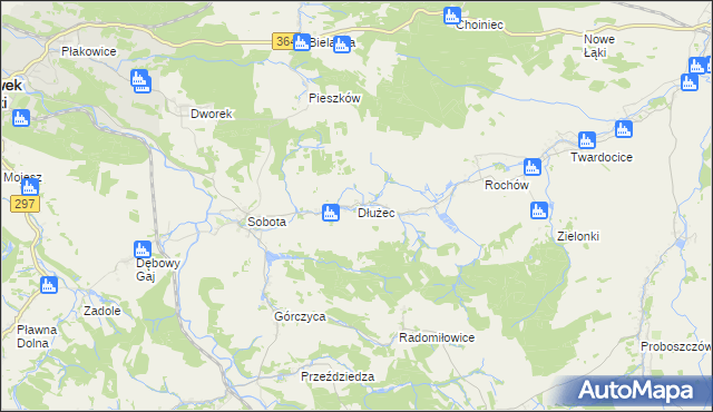 mapa Dłużec gmina Lwówek Śląski, Dłużec gmina Lwówek Śląski na mapie Targeo