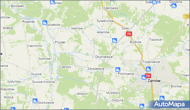 mapa Dłużniewice, Dłużniewice na mapie Targeo