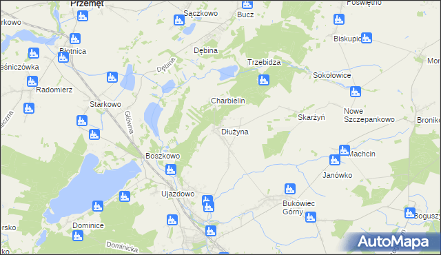 mapa Dłużyna gmina Włoszakowice, Dłużyna gmina Włoszakowice na mapie Targeo