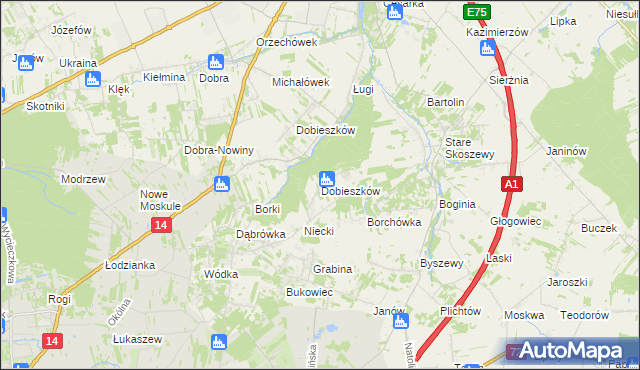 mapa Dobieszków gmina Nowosolna, Dobieszków gmina Nowosolna na mapie Targeo