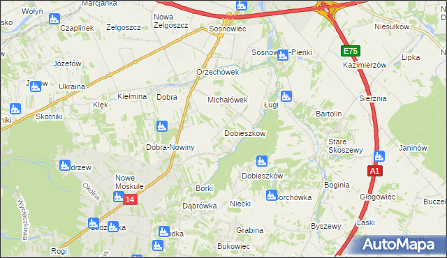 mapa Dobieszków gmina Stryków, Dobieszków gmina Stryków na mapie Targeo