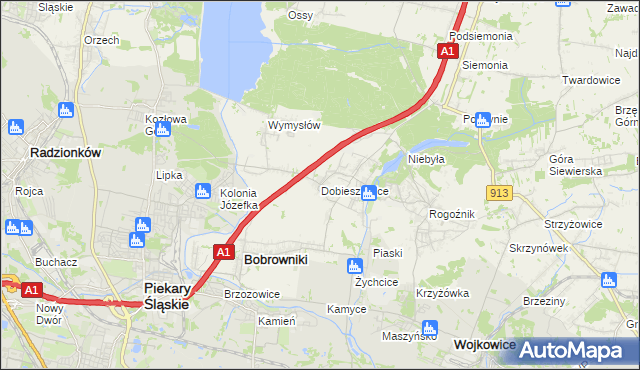 mapa Dobieszowice gmina Bobrowniki, Dobieszowice gmina Bobrowniki na mapie Targeo