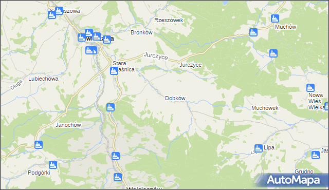 mapa Dobków gmina Świerzawa, Dobków gmina Świerzawa na mapie Targeo