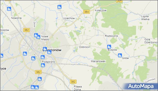 mapa Dobrocin gmina Dzierżoniów, Dobrocin gmina Dzierżoniów na mapie Targeo