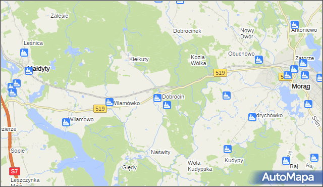 mapa Dobrocin gmina Małdyty, Dobrocin gmina Małdyty na mapie Targeo