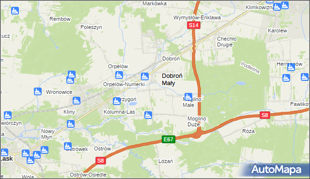 mapa Dobroń Duży, Dobroń Duży na mapie Targeo