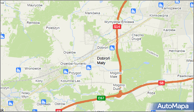 mapa Dobroń Mały, Dobroń Mały na mapie Targeo