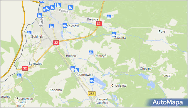 mapa Dobrzyń gmina Gubin, Dobrzyń gmina Gubin na mapie Targeo
