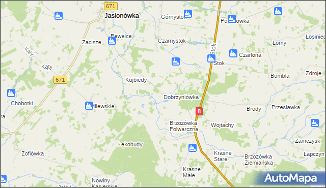 mapa Dobrzyniówka gmina Jasionówka, Dobrzyniówka gmina Jasionówka na mapie Targeo