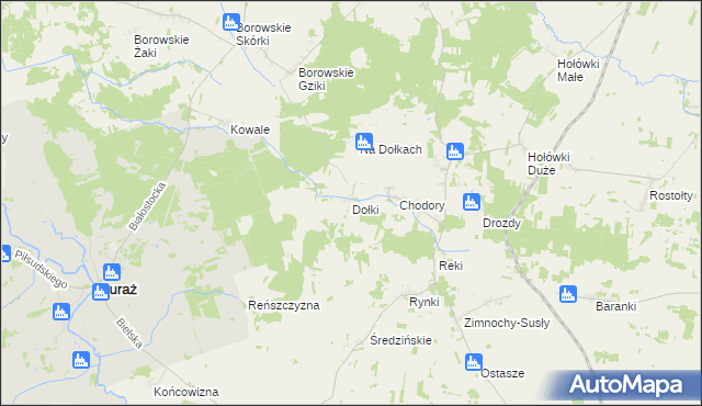 mapa Dołki gmina Turośń Kościelna, Dołki gmina Turośń Kościelna na mapie Targeo