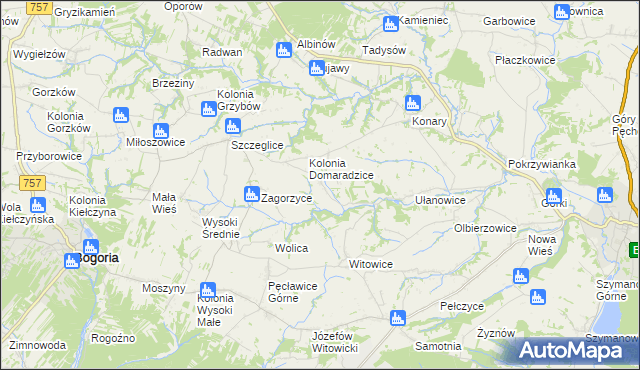 mapa Domaradzice gmina Bogoria, Domaradzice gmina Bogoria na mapie Targeo