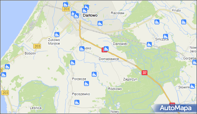 mapa Domasławice gmina Darłowo, Domasławice gmina Darłowo na mapie Targeo