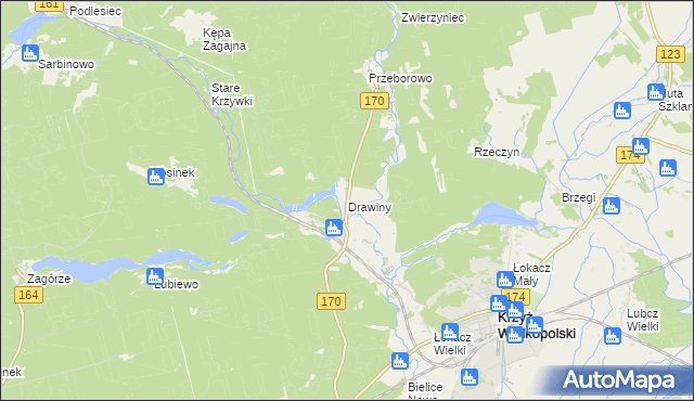 mapa Drawiny, Drawiny na mapie Targeo