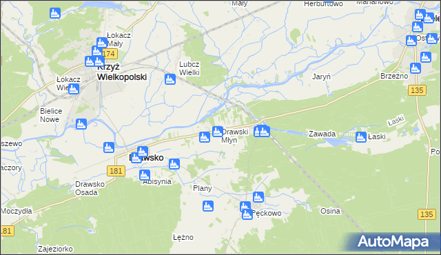 mapa Drawski Młyn, Drawski Młyn na mapie Targeo