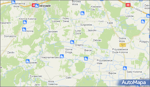 mapa Drążno gmina Klwów, Drążno gmina Klwów na mapie Targeo