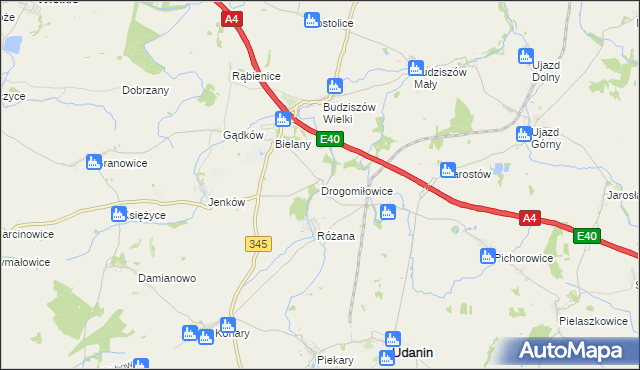 mapa Drogomiłowice, Drogomiłowice na mapie Targeo