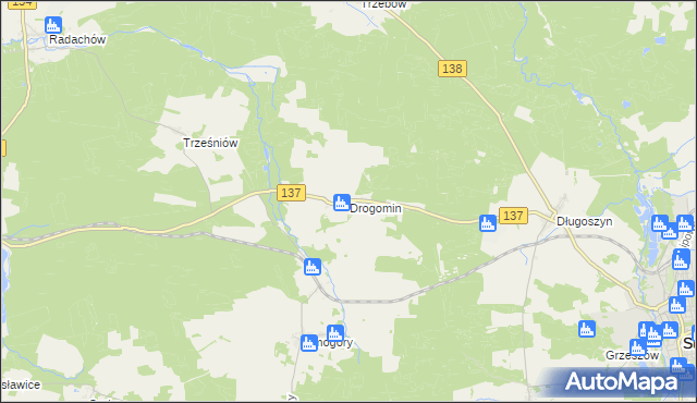 mapa Drogomin gmina Sulęcin, Drogomin gmina Sulęcin na mapie Targeo