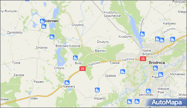 mapa Drużyny gmina Brodnica, Drużyny gmina Brodnica na mapie Targeo