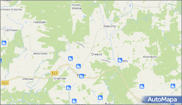 mapa Drwęca gmina Lidzbark Warmiński, Drwęca gmina Lidzbark Warmiński na mapie Targeo