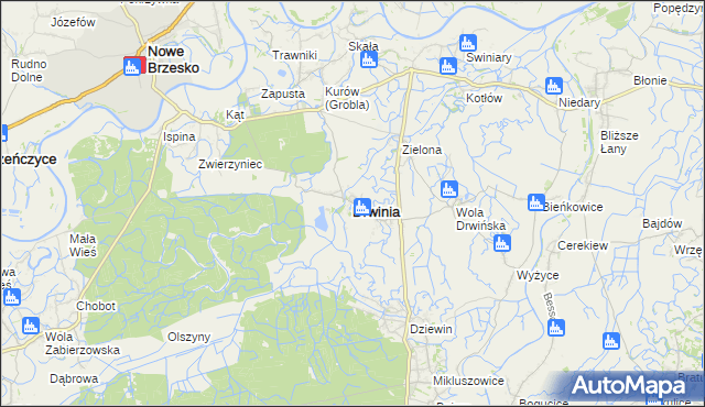 mapa Drwinia powiat bocheński, Drwinia powiat bocheński na mapie Targeo