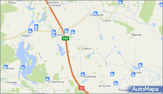 mapa Drzenin, Drzenin na mapie Targeo